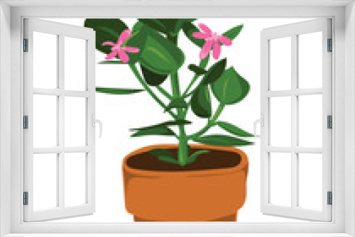 Fototapeta Naklejka Na Ścianę Okno 3D - Leafy pot plant with pink flowers