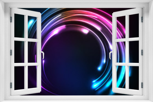 Fototapeta Naklejka Na Ścianę Okno 3D - Shining rainbow neon lights circle frame