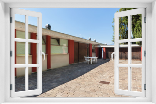 Fototapeta Naklejka Na Ścianę Okno 3D - House, backyard and garage