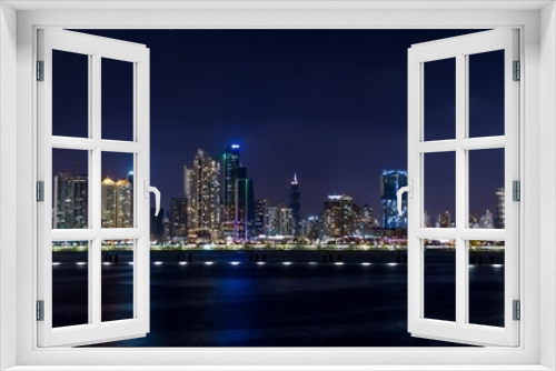 Fototapeta Naklejka Na Ścianę Okno 3D - Panoramic view of Panama City Skyline at night - Panama City, Panama