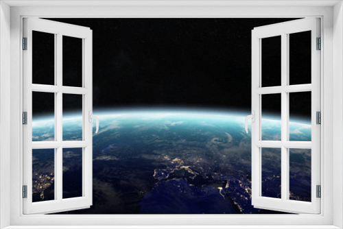Fototapeta Naklejka Na Ścianę Okno 3D - Sunrise over planet Earth in space 3D rendering elements of this