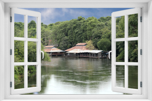 Fototapeta Naklejka Na Ścianę Okno 3D - Floating house on the river Kwai Noi in Kanchanaburi.