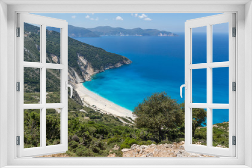 Fototapeta Naklejka Na Ścianę Okno 3D - Amazing seascape with Blue water of beautiful Myrtos beach, Kefalonia, Ionian islands, Greece