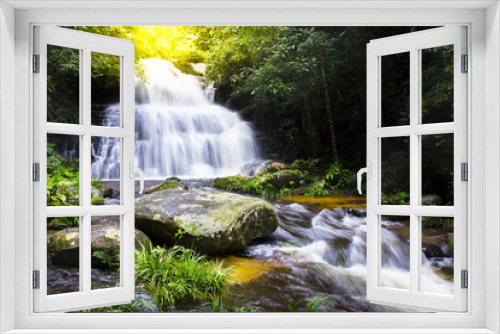 Fototapeta Naklejka Na Ścianę Okno 3D - waterfall in deep forest rainy season,Mun Daeng Waterfall at Phu