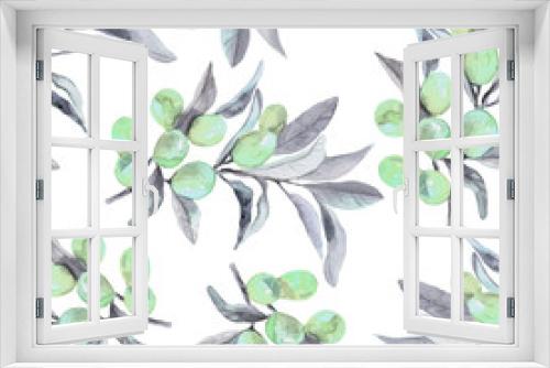 Fototapeta Naklejka Na Ścianę Okno 3D - Seamless pattern of olive branch in watercolor. Vector.