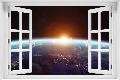 Fototapeta Naklejka Na Ścianę Okno 3D - Sunrise over planet Earth in space 3D rendering elements of this