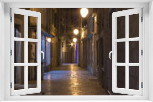 Fototapeta Naklejka Na Ścianę Okno 3D - Empty alley in old town Sibenik at night