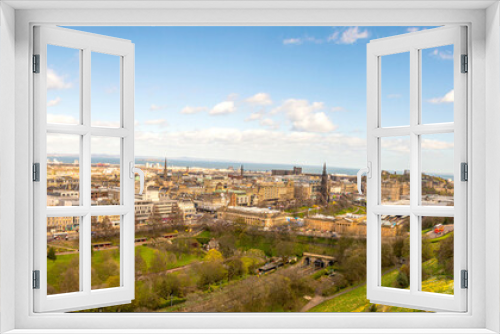 Panoramic view (panorama) of Edinburgh, Scotland, on a bright sunny day