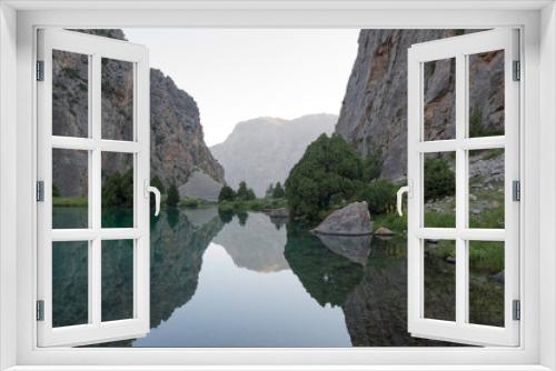 Fototapeta Naklejka Na Ścianę Okno 3D - Mountains lake likes mirror