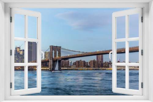Fototapeta Naklejka Na Ścianę Okno 3D - Manhattan Downtown urban view with Brooklyn bridge