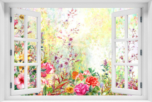 Fototapeta Naklejka Na Ścianę Okno 3D - Abstract flowers watercolor painting. Spring multicolored flowers
