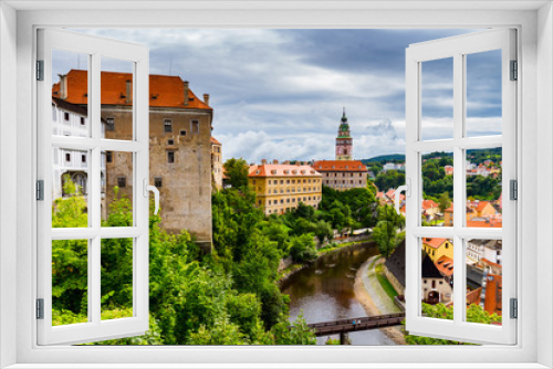 Fototapeta Naklejka Na Ścianę Okno 3D - Cesky Krumlov tower view, Czech Republic. UNESCO World Heritage Site.