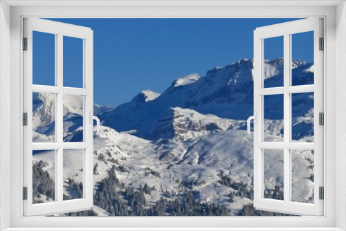 Fototapeta Naklejka Na Ścianę Okno 3D - Snow covered mountains in the Bernese Oberland