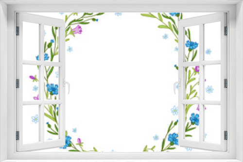 Fototapeta Naklejka Na Ścianę Okno 3D - Floral wreath composition with cornflowers, chamomiles and bluebells