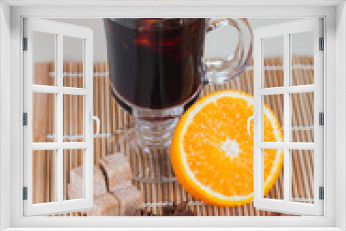 Fototapeta Naklejka Na Ścianę Okno 3D - Ingredients for mulled wine: glass orange cinnamon star anise Th