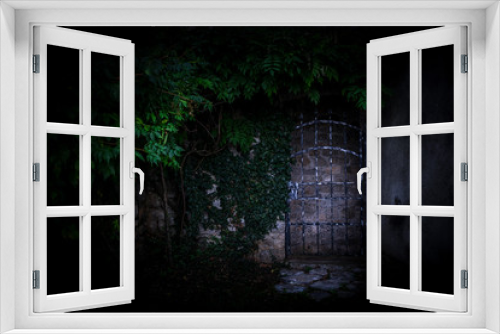 Fototapeta Naklejka Na Ścianę Okno 3D - Old metal gate to the secret garden, covered with green ivy