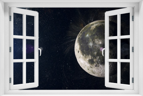 Fototapeta Naklejka Na Ścianę Okno 3D - Moon on nebula background. Solar system planet 3d rendering.