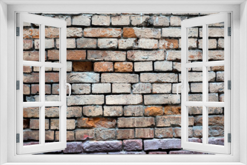 Fototapeta Naklejka Na Ścianę Okno 3D - Old brick wall as background horizontal view closeup