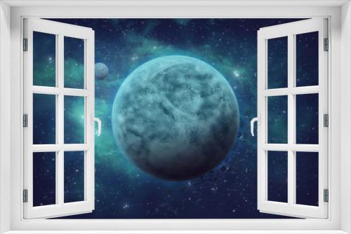 Fototapeta Naklejka Na Ścianę Okno 3D - Space illustration. Dead planet. Cosmos objects in blue colors. Beautiful nebula of space.