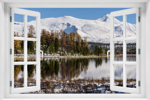 Fototapeta Naklejka Na Ścianę Okno 3D - lake mountains reflection snow autumn