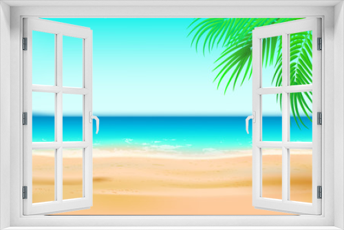 Fototapeta Naklejka Na Ścianę Okno 3D - sandy beach summer sea background with palm tree