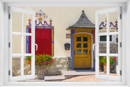 Fototapeta Naklejka Na Ścianę Okno 3D - Traditional facade of alpine house, Dolomites, Italy