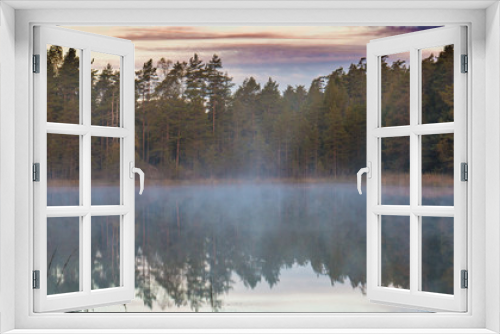 Fototapeta Naklejka Na Ścianę Okno 3D - Morning forest lake