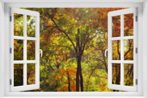 Fototapeta Naklejka Na Ścianę Okno 3D - Sunny day in outdoor park with colorful autumn trees. Amazing bright colors of nature landscape