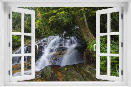 Fototapeta Naklejka Na Ścianę Okno 3D - beautiful in nature, amazing cascading tropical waterfall. wet a