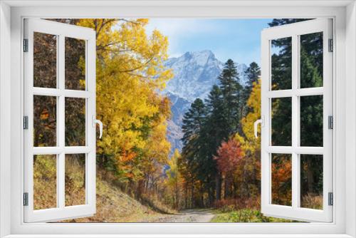 Fototapeta Naklejka Na Ścianę Okno 3D - Mountain landscape golden autumn. Caucasus Mountains, Dombay