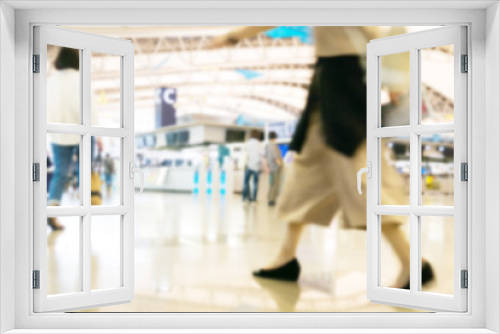 People traveling at airport terminal in blurred motion with retro color effected, Abstract blur people background