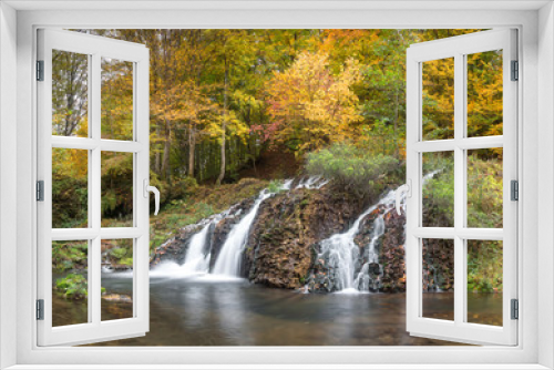 Fototapeta Naklejka Na Ścianę Okno 3D - Waterfall in the forest in autumn
