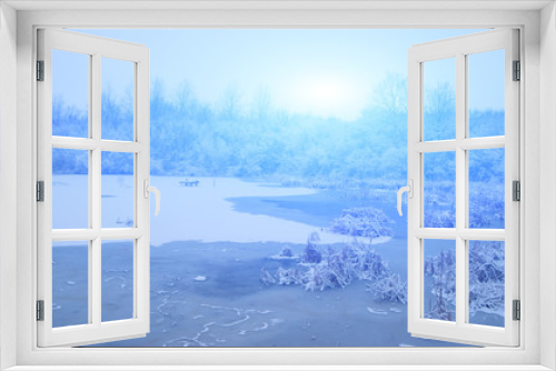 Fototapeta Naklejka Na Ścianę Okno 3D - lake by winter