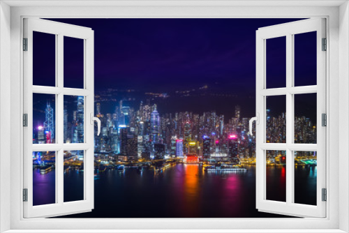 Fototapeta Naklejka Na Ścianę Okno 3D - Night aerial view panorama of Hong Kong skyline and Victoria Harbor. Travel destinations