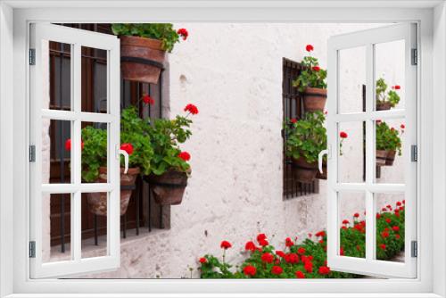 Fototapeta Naklejka Na Ścianę Okno 3D - geraniums in courtyard