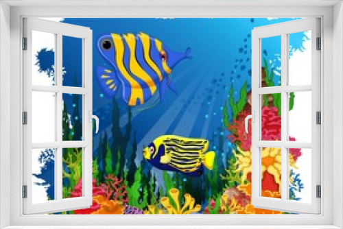 Fototapeta Naklejka Na Ścianę Okno 3D - angel fish with sea life background