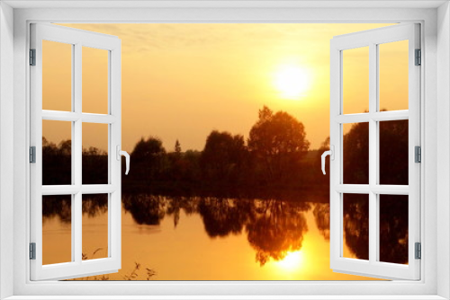 Fototapeta Naklejka Na Ścianę Okno 3D - Sunset lake landscape