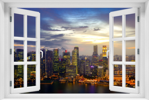 Fototapeta Naklejka Na Ścianę Okno 3D - Business downtown and city landscape of Singapore at twilight scene.