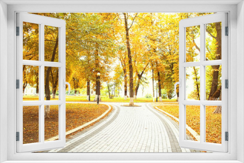 Fototapeta Naklejka Na Ścianę Okno 3D - Footpath in beautiful autumn park