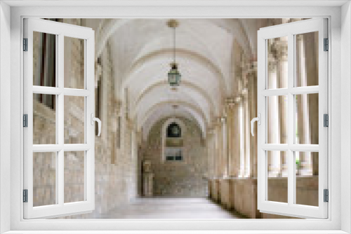 The austere hallway of the Dominican Monastery in the old town of Dubrovnik, Croatia.