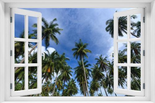 Fototapeta Naklejka Na Ścianę Okno 3D - Coconut trees against blue sky background, Koh Yao Noi , Phang Nga, THAILAND.