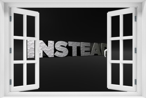 INSTEAD - hammered metal finish text on black studio - 3D rendered royalty free stock photo. This image can be used for an online website banner ad or a print postcard.