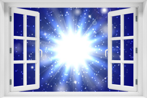 Bokeh background. Fairy lights. Lens flare vector. Christmas decoration. Illustration of a blue backdrop.

