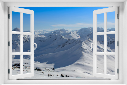 Fototapeta Naklejka Na Ścianę Okno 3D - Gipfelpaorama Winterlandschaft, Berge mit Schnee, Alpen im Winter