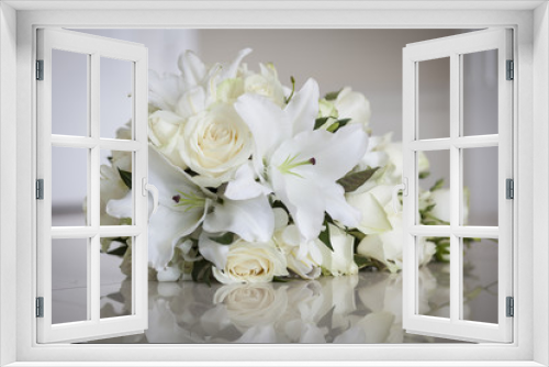 Fototapeta Naklejka Na Ścianę Okno 3D - Wedding flowers Bridal Bouquet reflection white