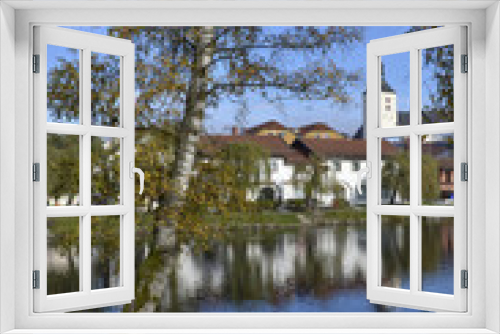 Fototapeta Naklejka Na Ścianę Okno 3D - Uferfront am Fluss, Regen, Bayerischer Wald
