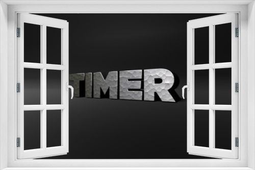 TIMER - hammered metal finish text on black studio - 3D rendered royalty free stock photo. This image can be used for an online website banner ad or a print postcard.