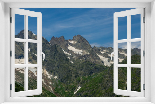 Fototapeta Naklejka Na Ścianę Okno 3D - Snow in summer on cliffs in mountain Abkhazia 