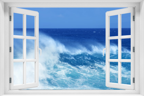 Fototapeta Naklejka Na Ścianę Okno 3D - Blue Large Powerful Ocean Wave Panoramic view