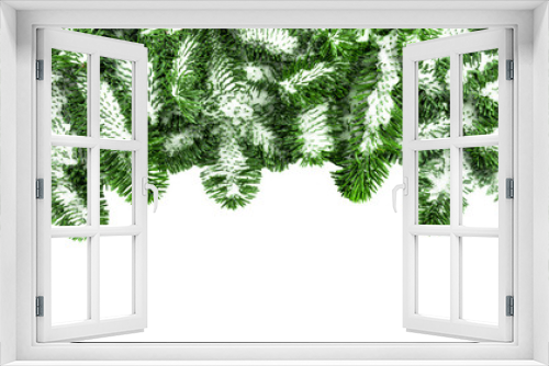 Fototapeta Naklejka Na Ścianę Okno 3D - Grüne Tannenzweige vor weißem Hintergrund als Panorama